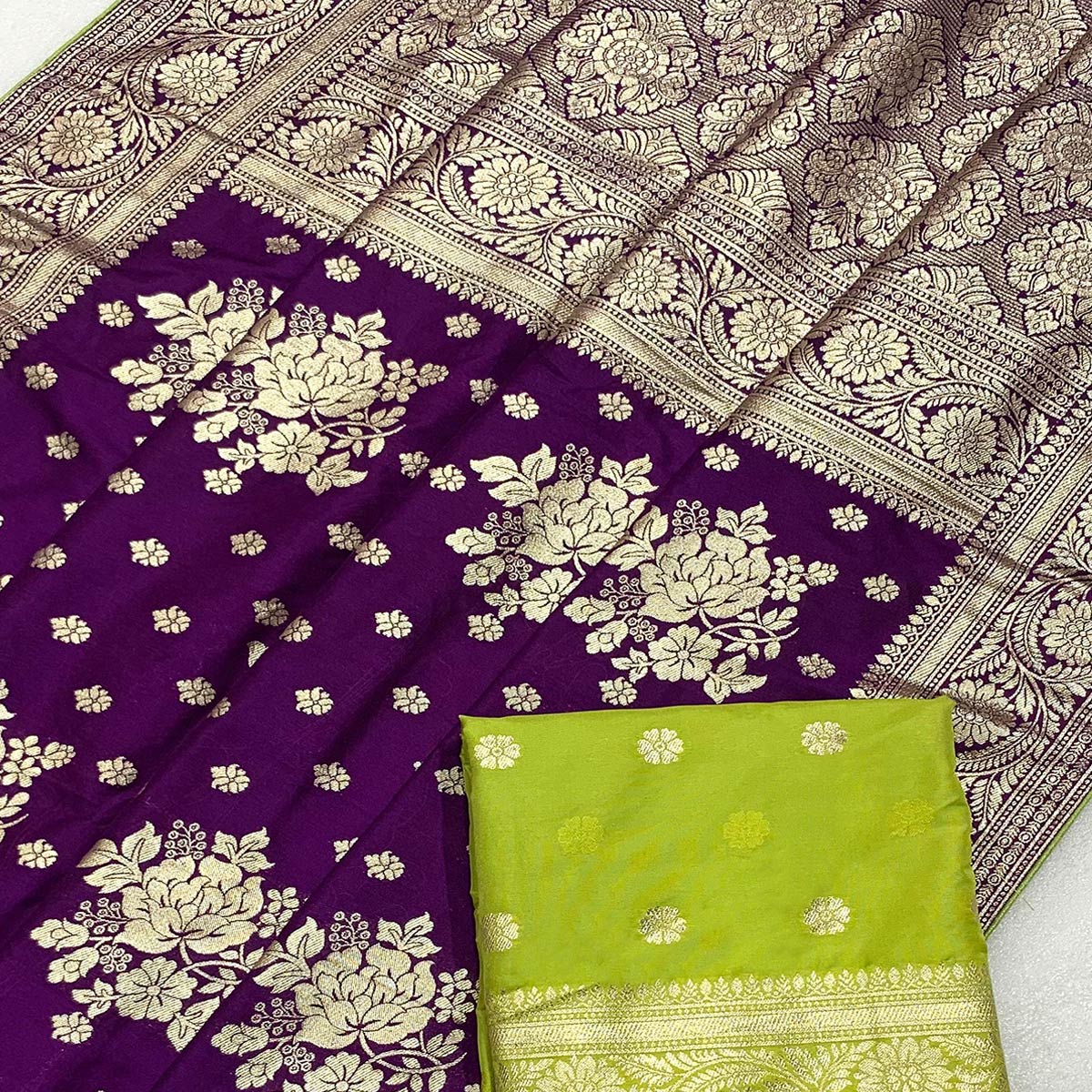 Purple Floral Woven Dola Silk Saree