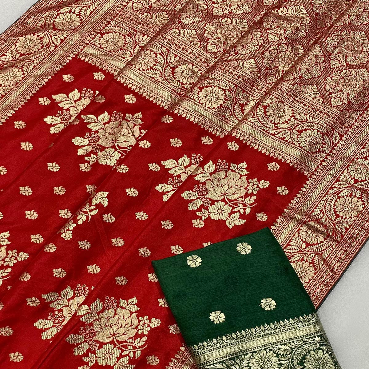 Red Floral Woven Dola Silk Saree