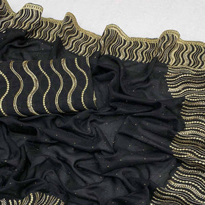 Black Embroidered With Swarovski Work Vichitra Silk Saree