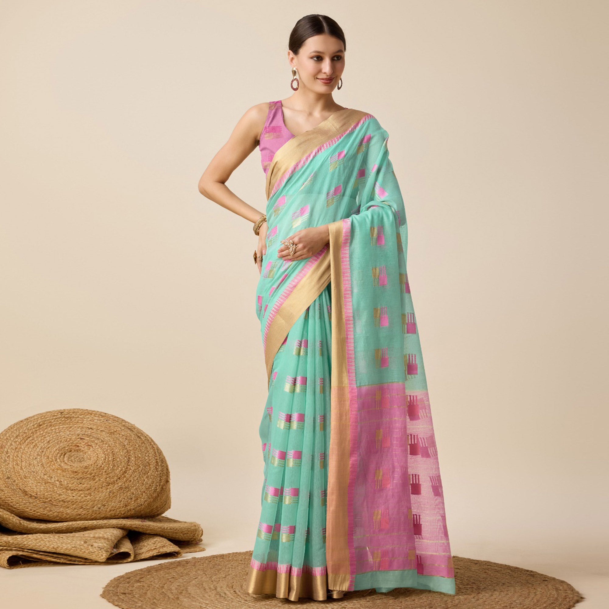 Blue Zari Woven Cotton Silk Saree