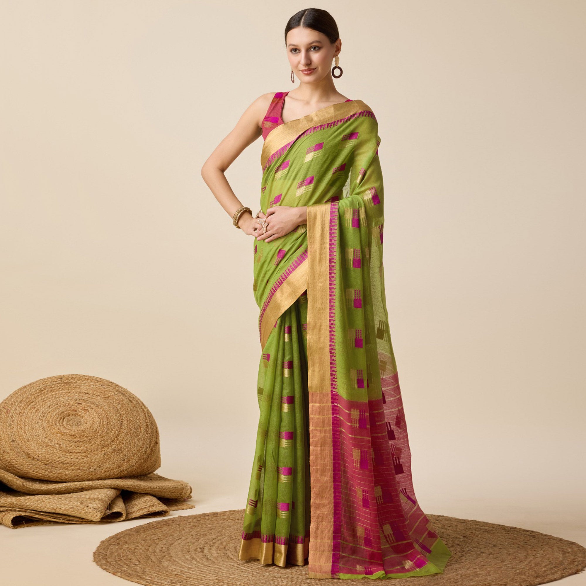 Green Zari Woven Cotton Silk Saree