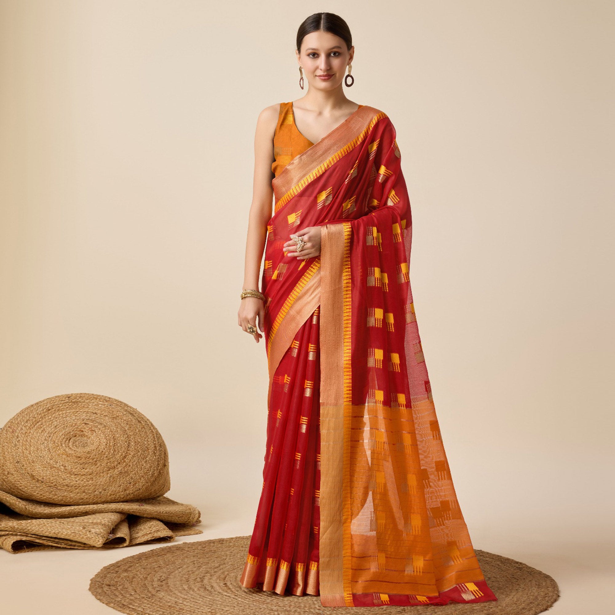 Red Zari Woven Cotton Silk Saree