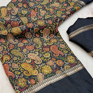 Gorgeous Black Soft Silk Blend Saree Featuring Classic Paisley Prints for Elegant Occasions