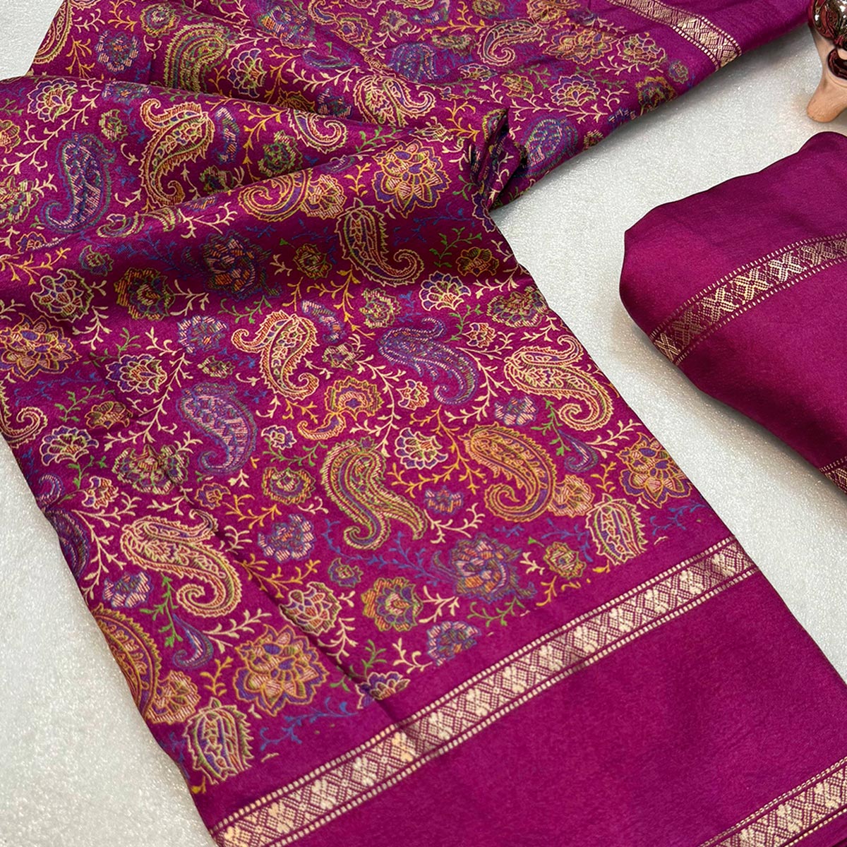 Gorgeous Magenta Soft Silk Blend Saree Featuring Classic Paisley Prints for Elegant Occasions