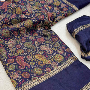 Gorgeous Navy Blue Soft Silk Blend Saree Featuring Classic Paisley Prints for Elegant Occasions