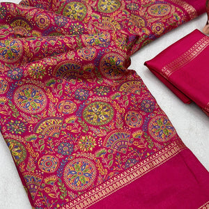 Pink Floral Print Saree in Pure Soft Silk Blend Fabric for Timeless Grace