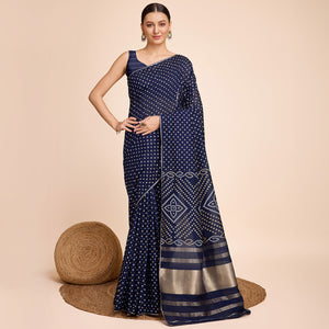 Blue Bandhani Printed Cotton Silk Saree