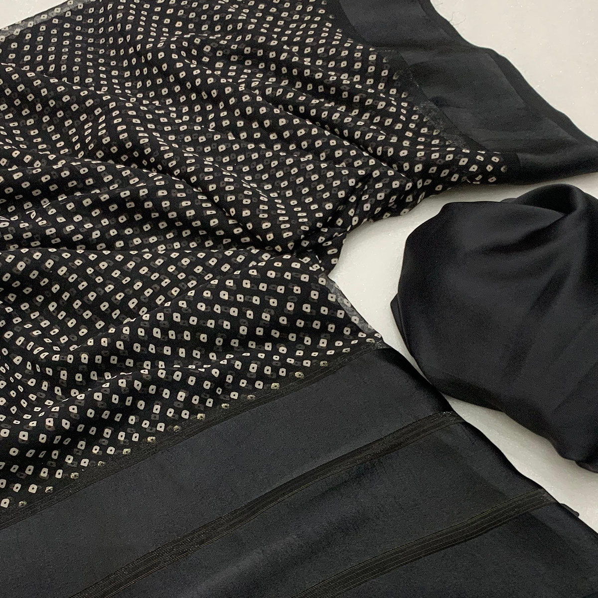 Black Bandhani Printed Georgette Saree