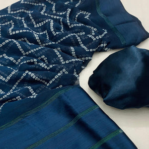 Blue Bandhani Printed Georgette Saree