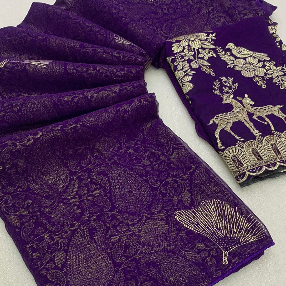 Purple Foil Printed Georgette Saree