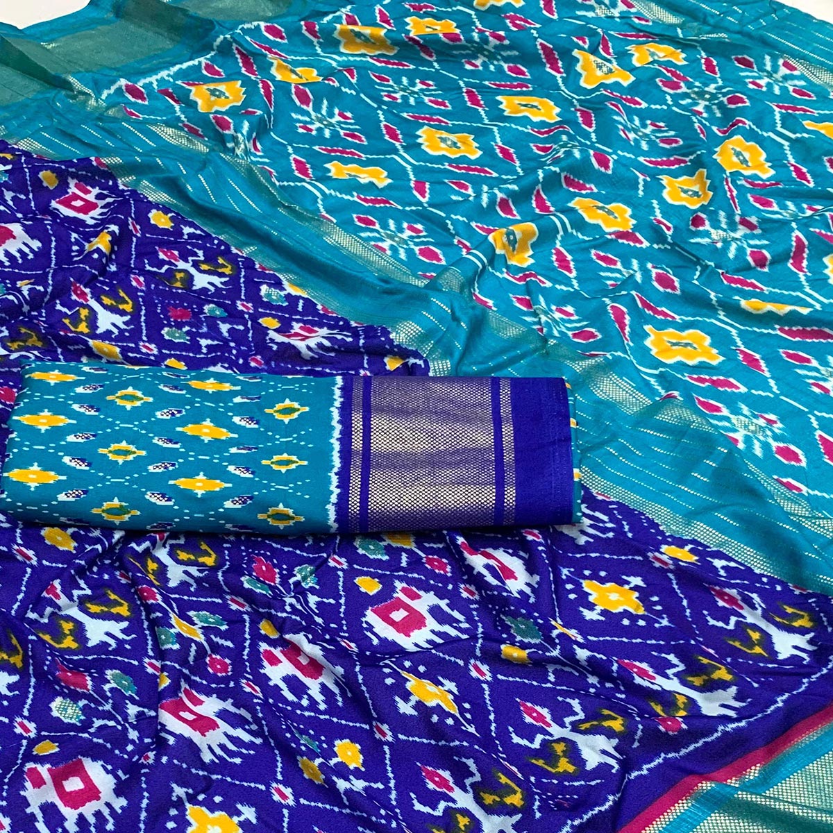 Blue Patola Printed Dola Silk Saree