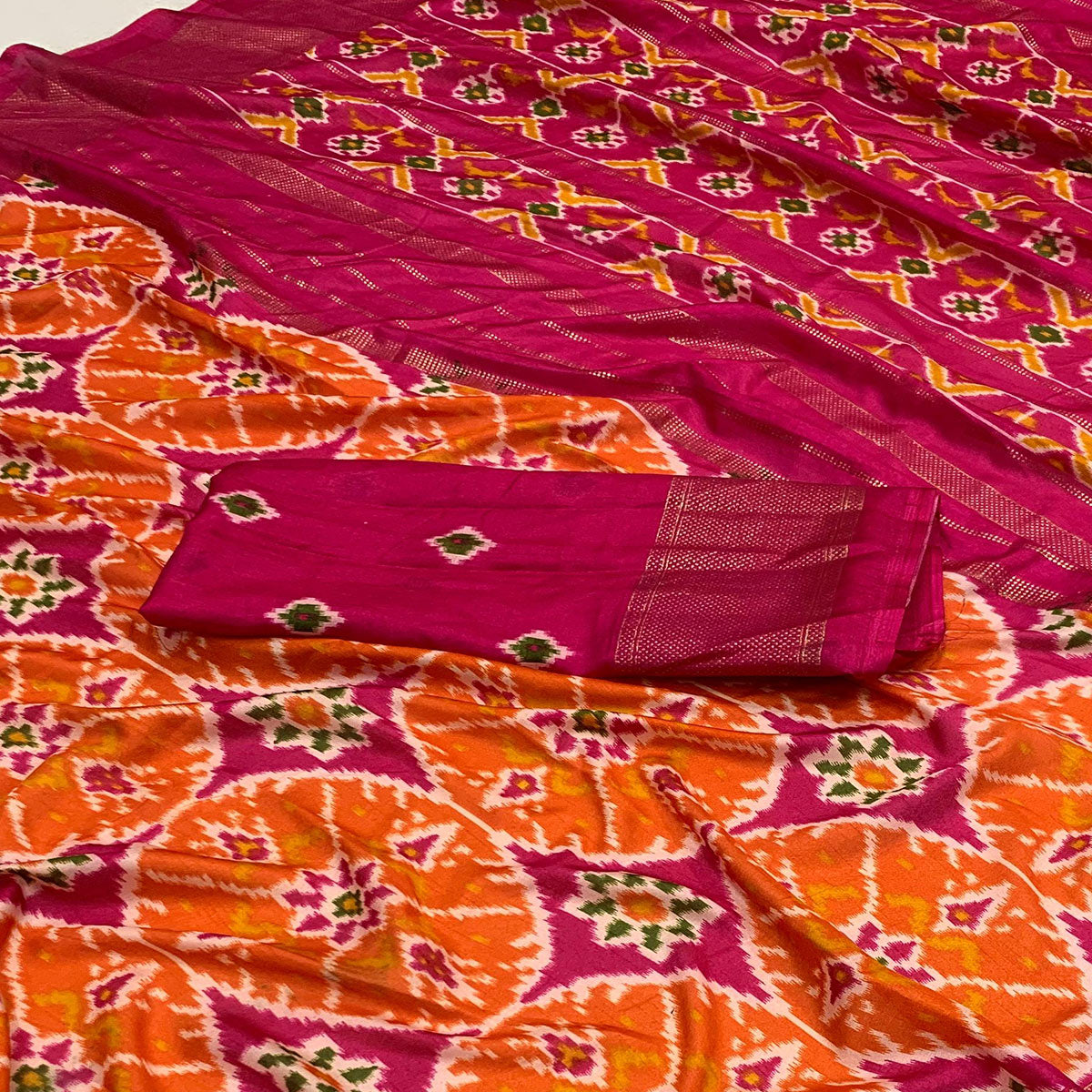 Orange Patola Printed Dola Silk Saree
