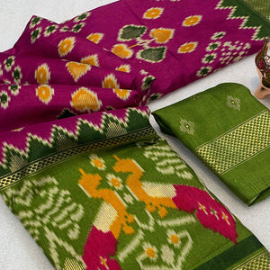 Subtle and Stylish Pink Saree with Ikkat Prints in Luxe Dola Silk for Festive Wear