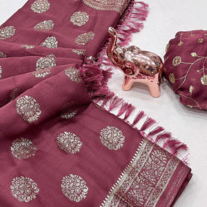 Elegant Mauve Foil Floral Printed Georgette Saree With Tassel Detailing Pallu