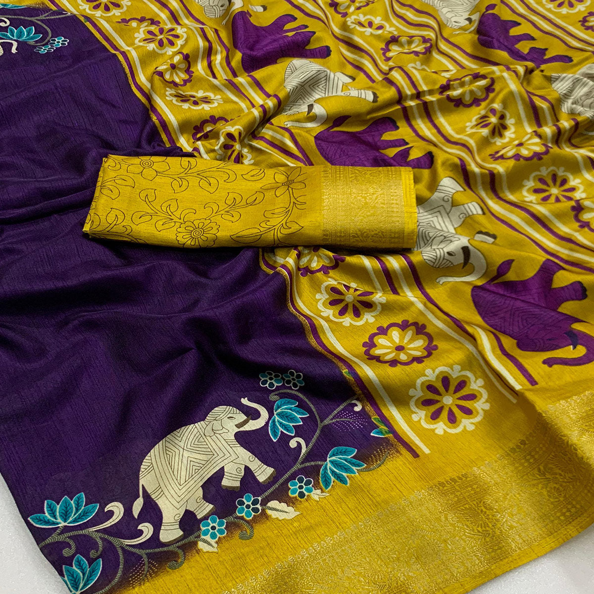 Purple Printed Dola Silk Saree