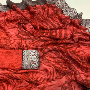 Dusty Red Shibori Printed Georgette Saree With Woven Border