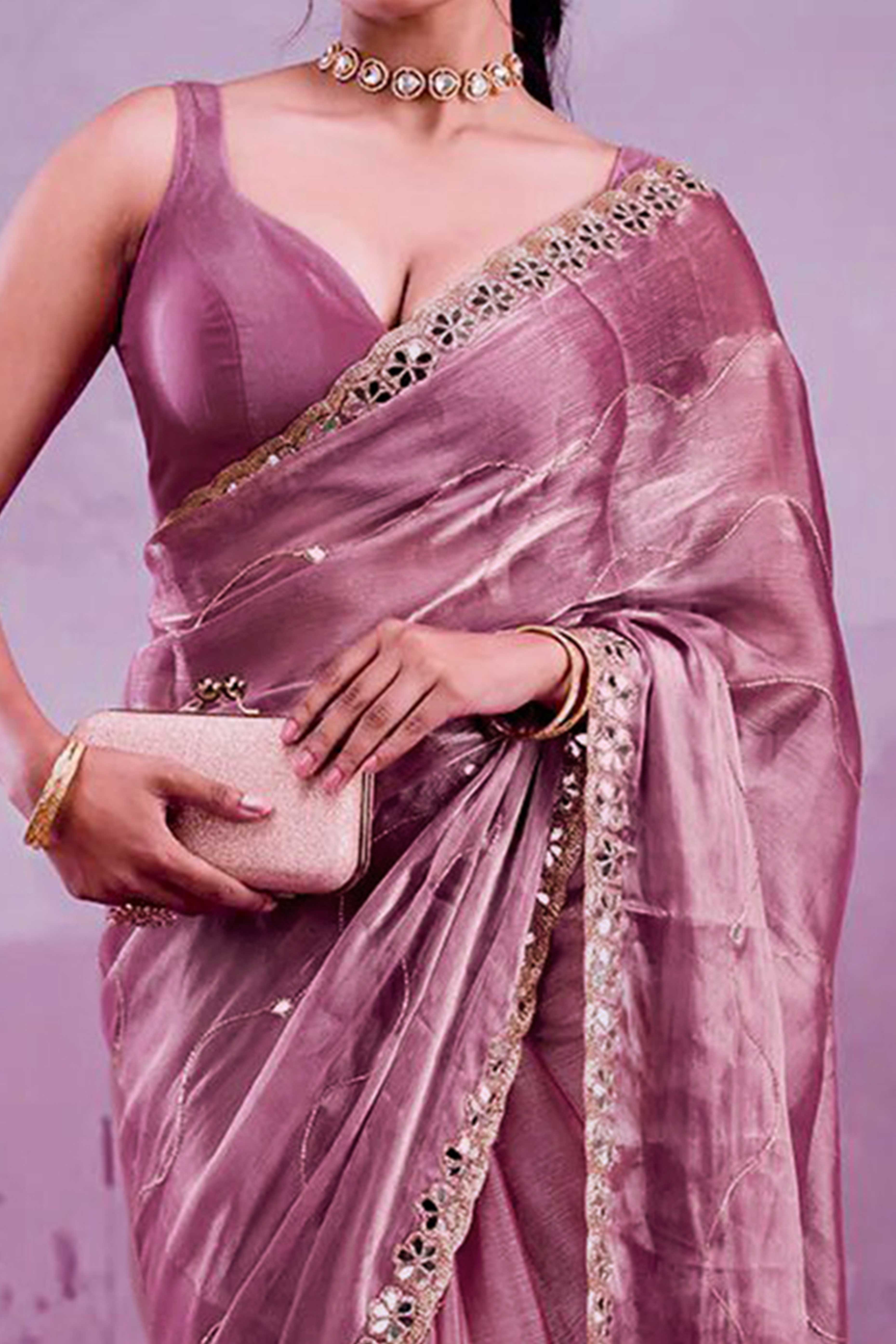 Mauve Art Silk Saree Highlighted with Embroidery & Mirror Detailing