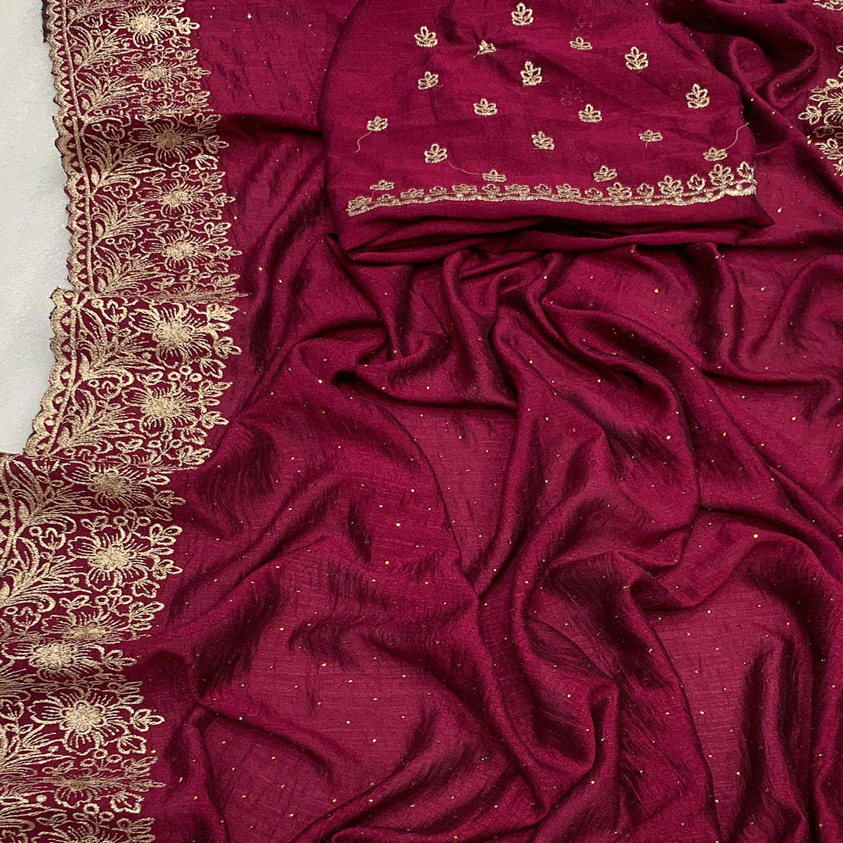 Maroon Embroidered With Swarovski Work Vichitra Silk Saree