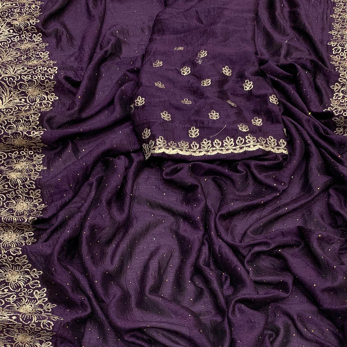 Purple Embroidered With Swarovski Work Vichitra Silk Saree