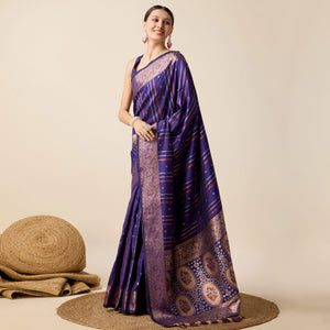 Blue Floral Woven Pure Silk Saree