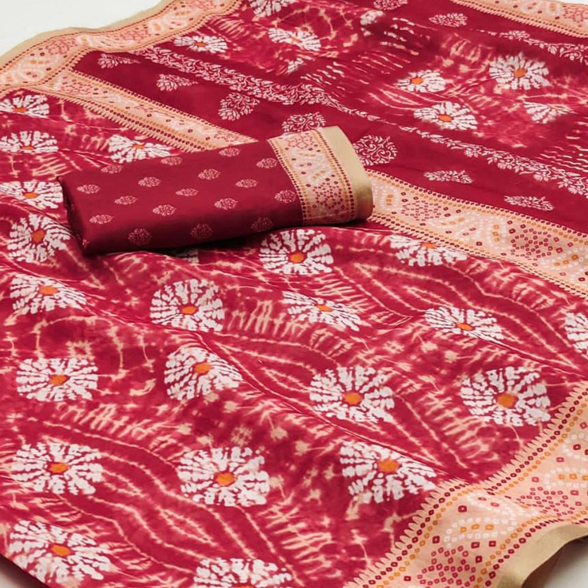 Red Kalamkari Floral Printed Chanderi Saree