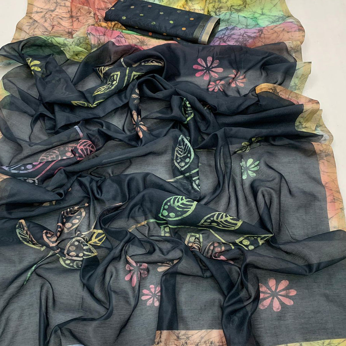 Black Kalamari Printed Chanderi Saree