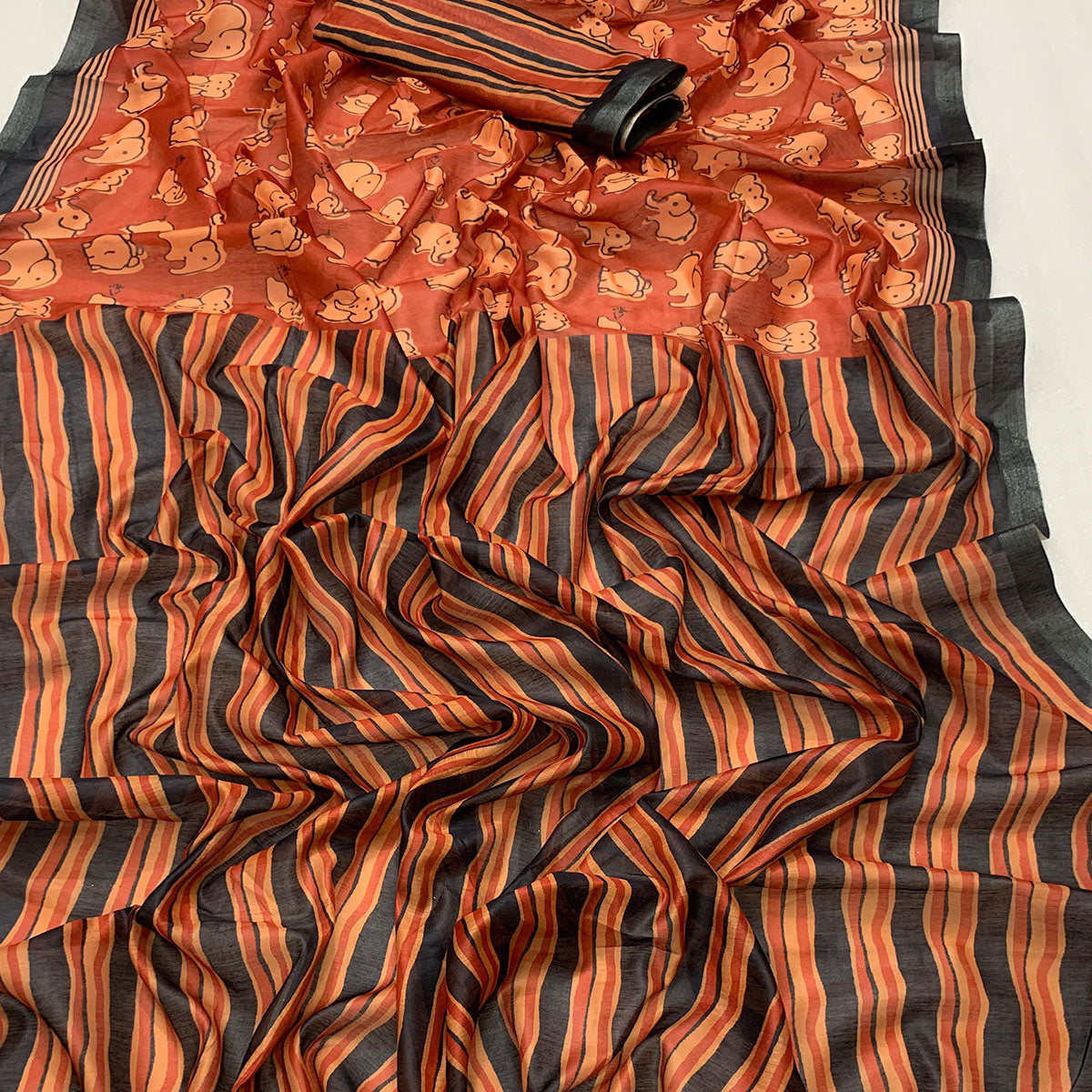 Rust Kalamari Printed Chanderi Saree