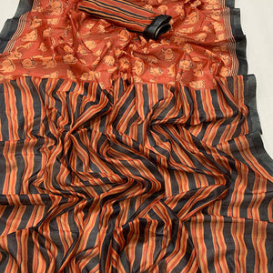 Rust Kalamari Printed Chanderi Saree