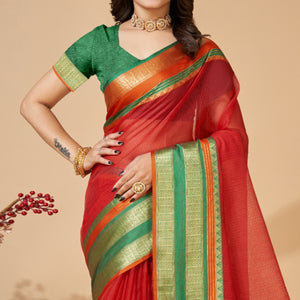 Red Woven Kota Doria Saree
