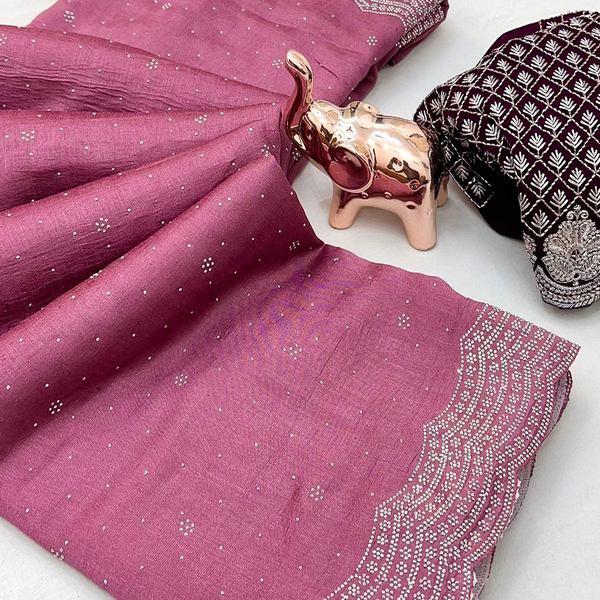 Mauve Shimmering Swarovski Embroidered Vichitra Silk Saree