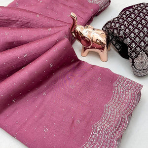 Mauve Shimmering Swarovski Embroidered Vichitra Silk Saree