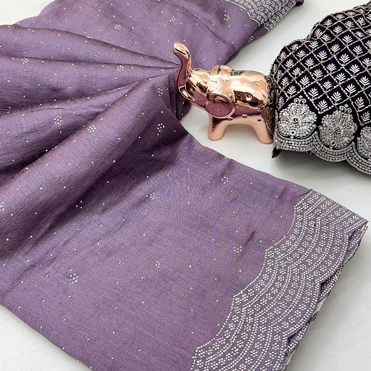 Purple Shimmering Swarovski Embroidered Vichitra Silk Saree