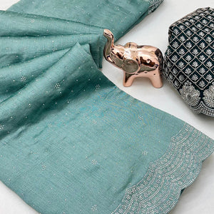 Sea Green Shimmering Swarovski Embroidered Vichitra Silk Saree