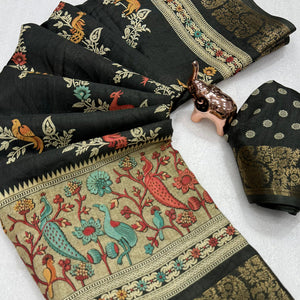 Designer Mehendi Green Dola Silk Saree Featuring Intricate Floral Zari Weaving