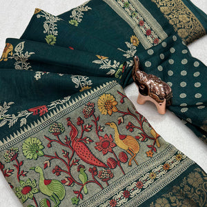 Designer Morpich Green Dola Silk Saree Featuring Intricate Floral Zari Weaving