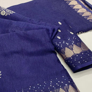 Blue Floral Printed Dola Silk Saree With Sequins Border