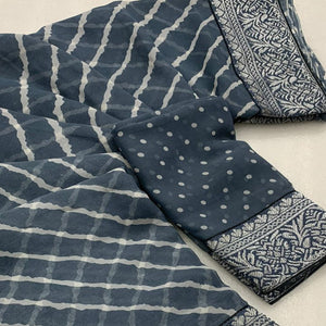 Grey Leheriya Printed Georgette Saree With Woven Border