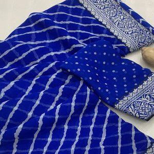 Royal Blue Leheriya Printed Georgette Saree With Woven Border