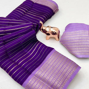 Classic Purple Marshmallow Jacquard Saree Adorned With Refined Striped Zari Weaving Patterns