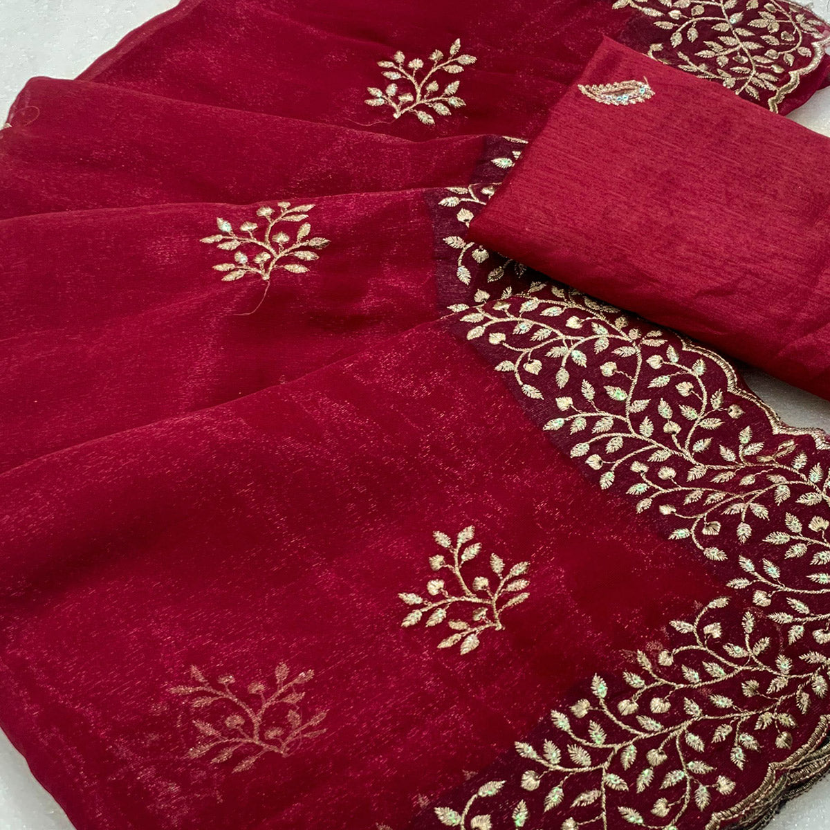 Pink Sequins Embroidered Shimmer Silk Saree