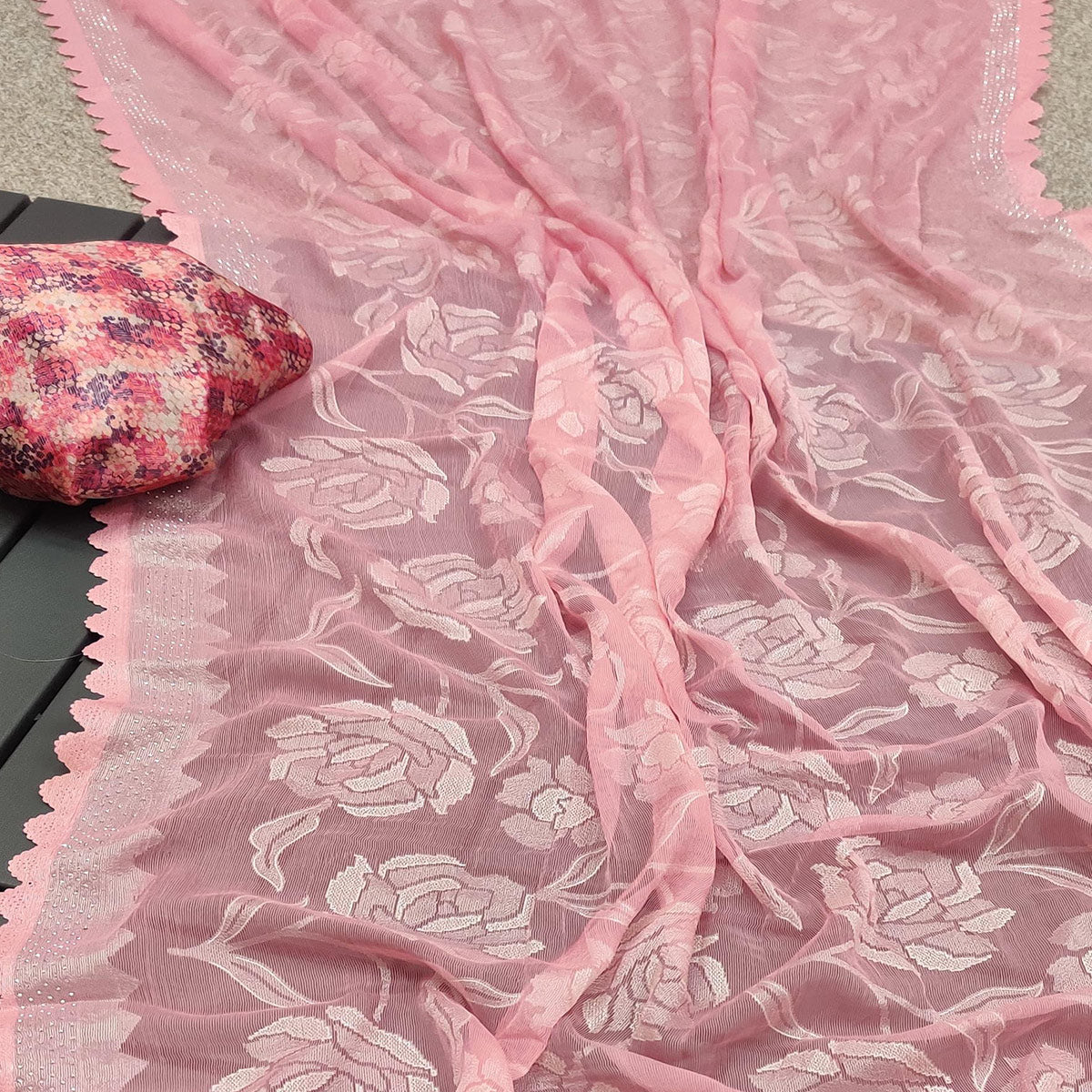 Pink Woven With Swarovski Work Brasso Saree