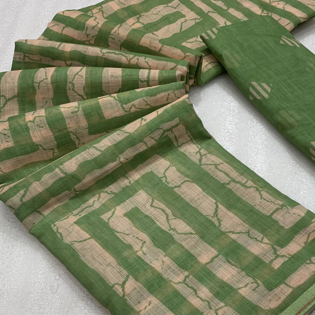 Green Digital Printed Linen Cotton Saree