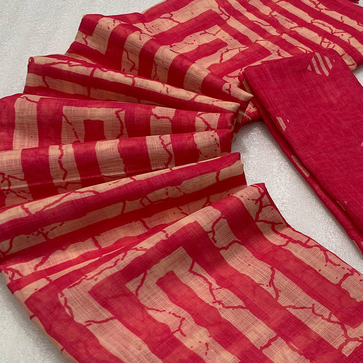 Rani Pink Digital Printed Linen Cotton Saree