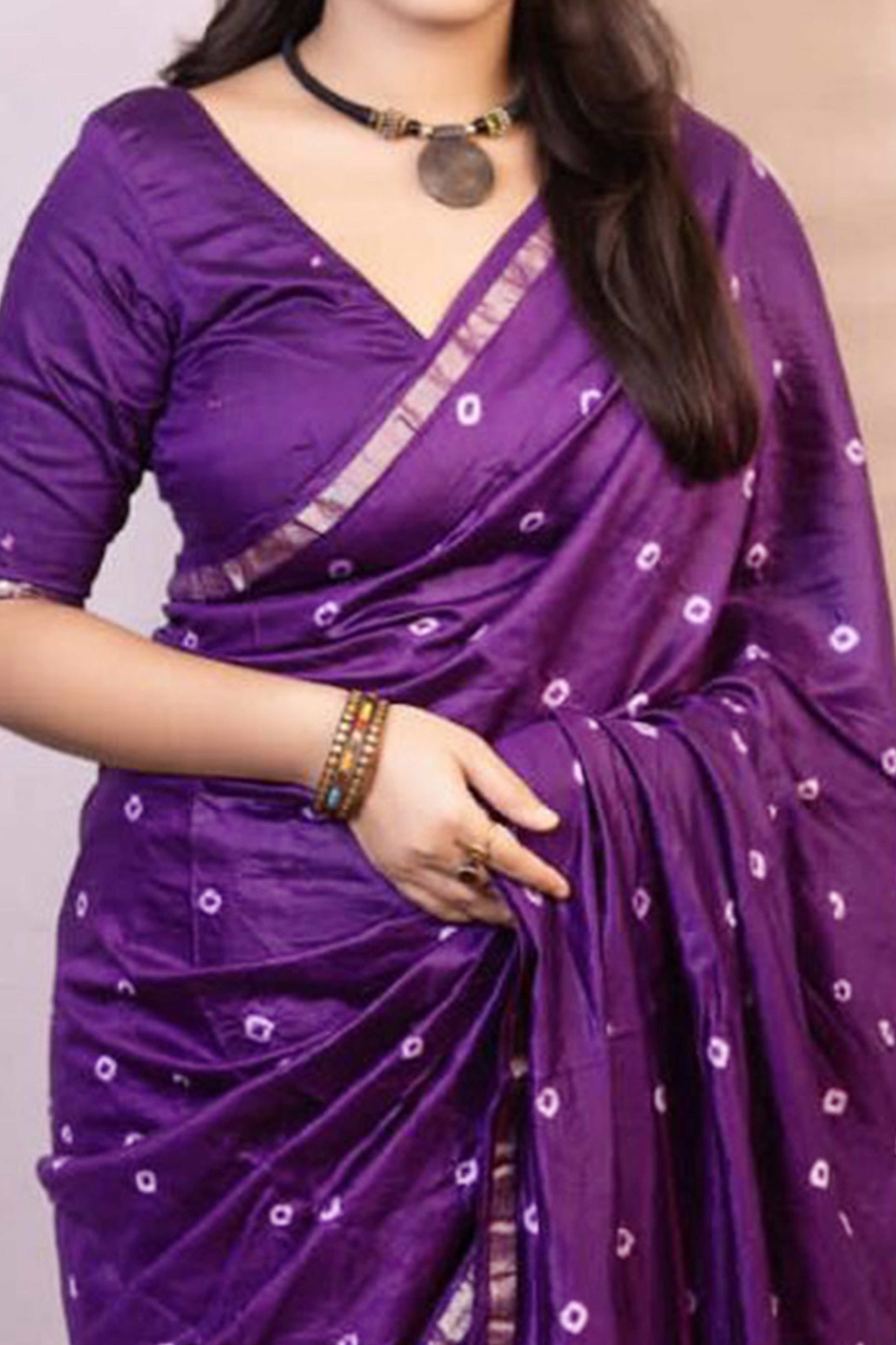 Violet Bandhani Digital Printed Linen Cotton Saree