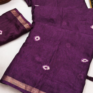 Trendy Wine Bandhani Digital Printed Linen Cotton Saree