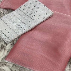 Peach Solid Chiffon Saree Saree With Lace Border