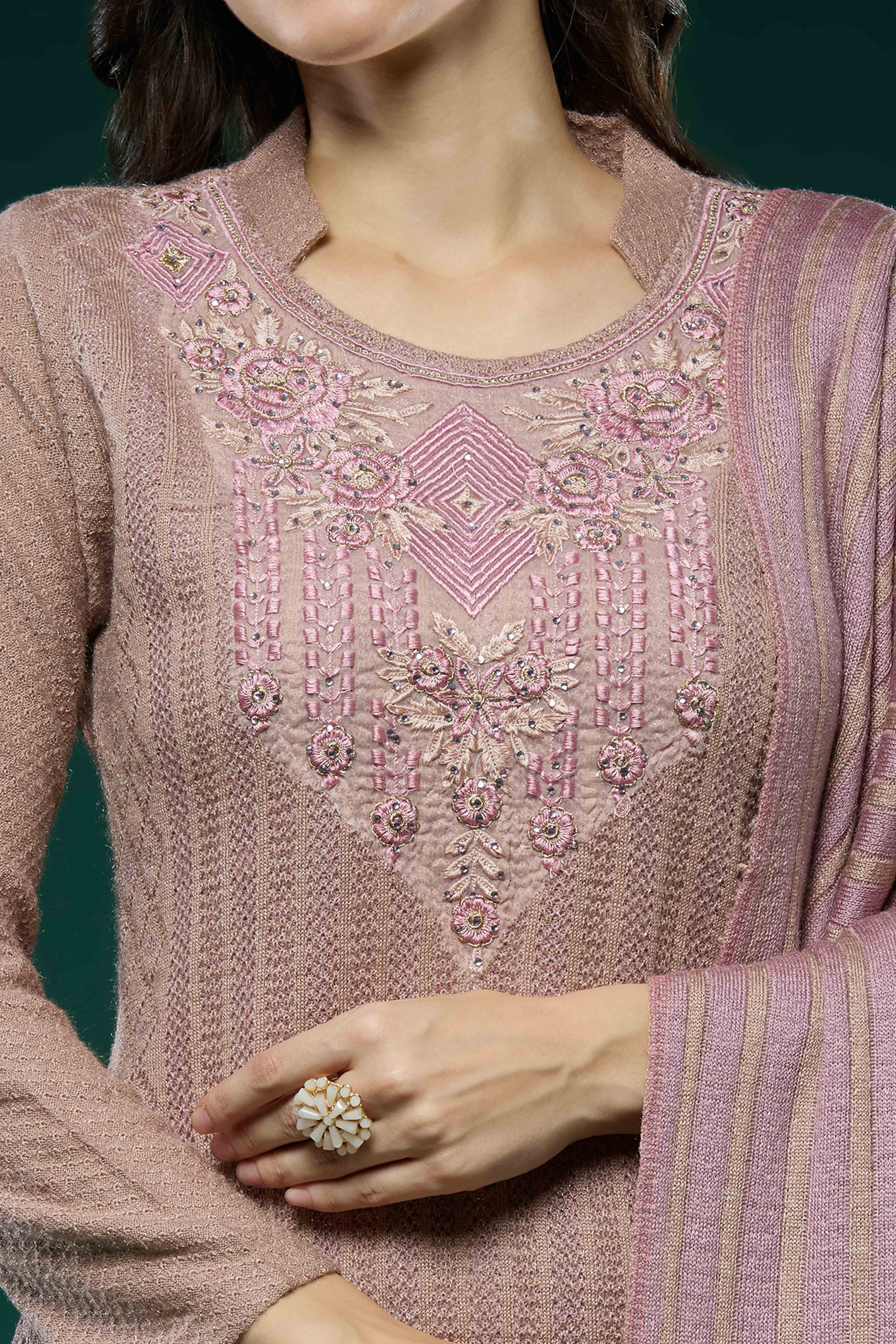 Peach Woven Woolen Straight Salwar Suit