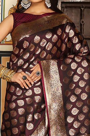 Festive Maroon Saree in Silk Blend with Exquisite Zari Weaving Work
