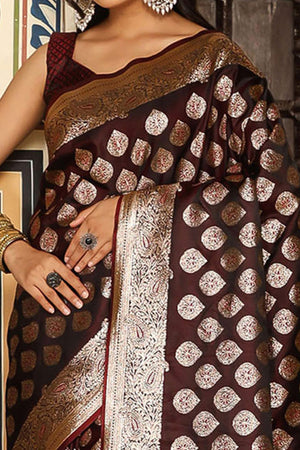 Festive Wine Saree in Silk Blend with Exquisite Zari Weaving Work