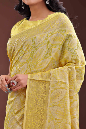 Yellow Brocade Woven Saree in Cotton Silk Blend with Zari Detailing